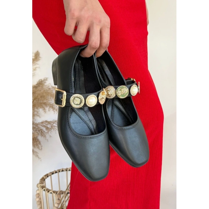 petite ateiler Koope Siyah Cilt Babet Ayakkabı