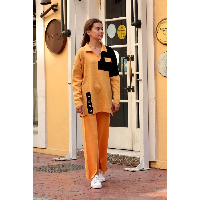 petite ateiler Kuş gözü triko takım Hardal