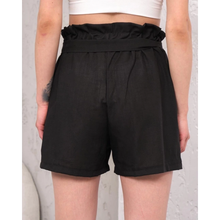 petite ateiler Kuşaklı keten şort siyah s255265
