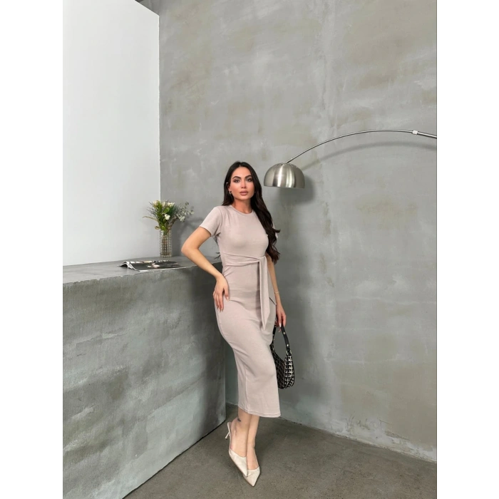 petite ateiler Kuşaklı mdl esnek kumaşlı elbise bej pt