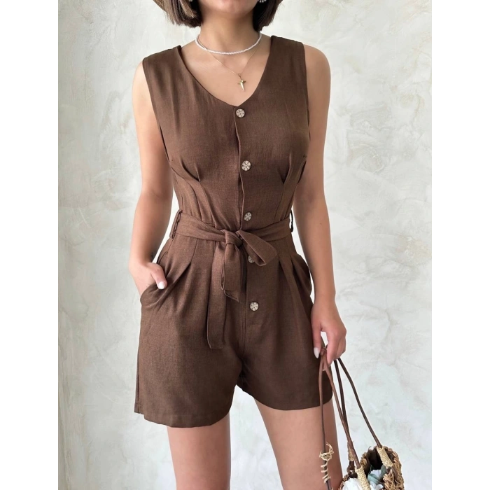 petite ateiler Kuşaklı şortlu tulum