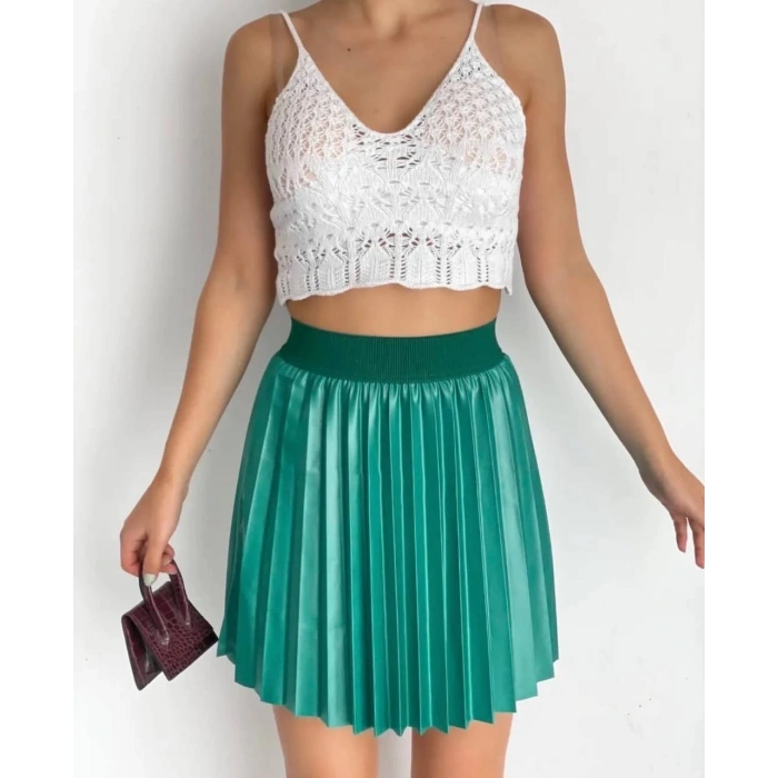 petite ateiler Lastikli piliseli lak etek yeşil s23901