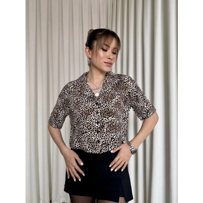 petite ateiler Leopar desenli crop gömlek