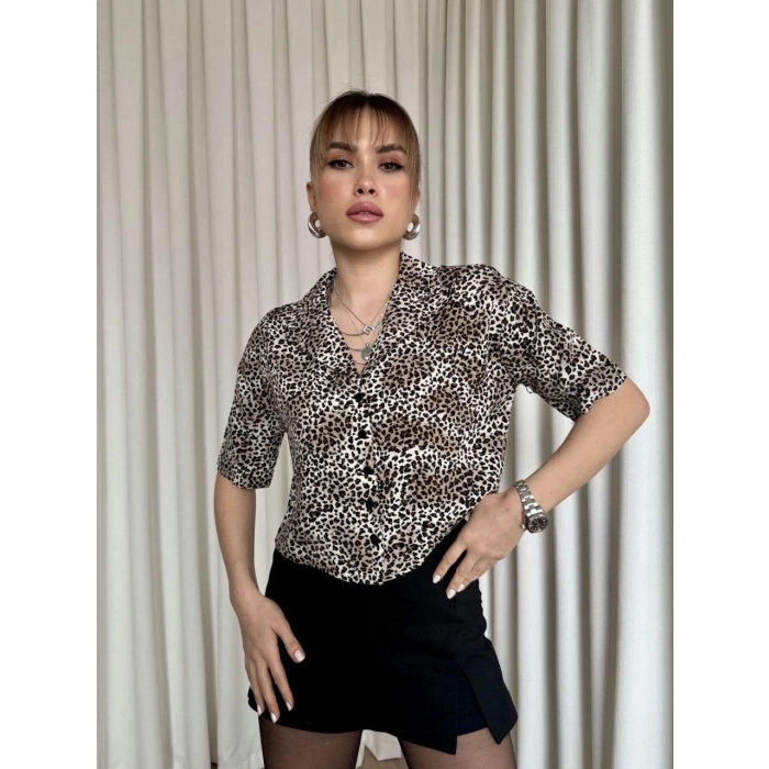 petite ateiler Leopar desenli crop gömlek