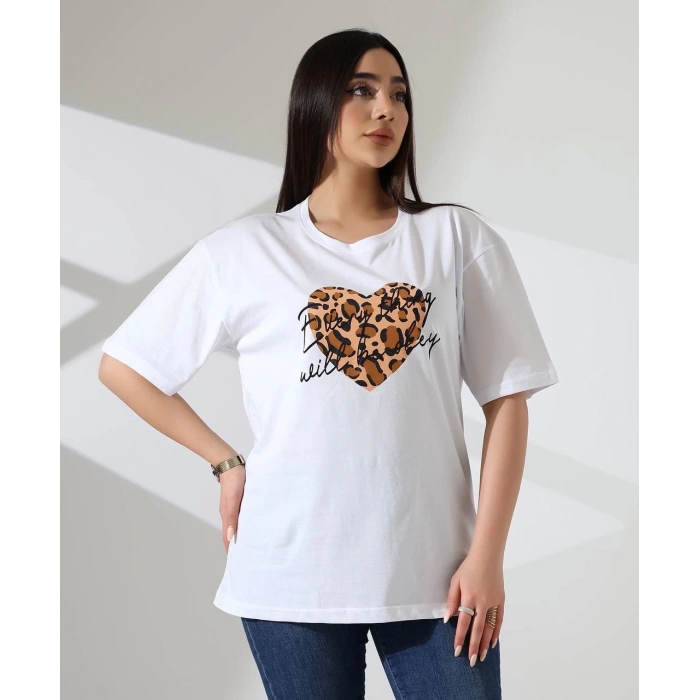 petite ateiler Leopar kalp baskılı tişört