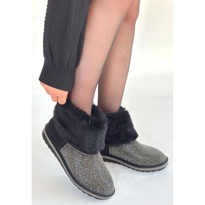 petite ateiler Linka Siyah Süet Gümüş Boncuk İşlemeli Bot