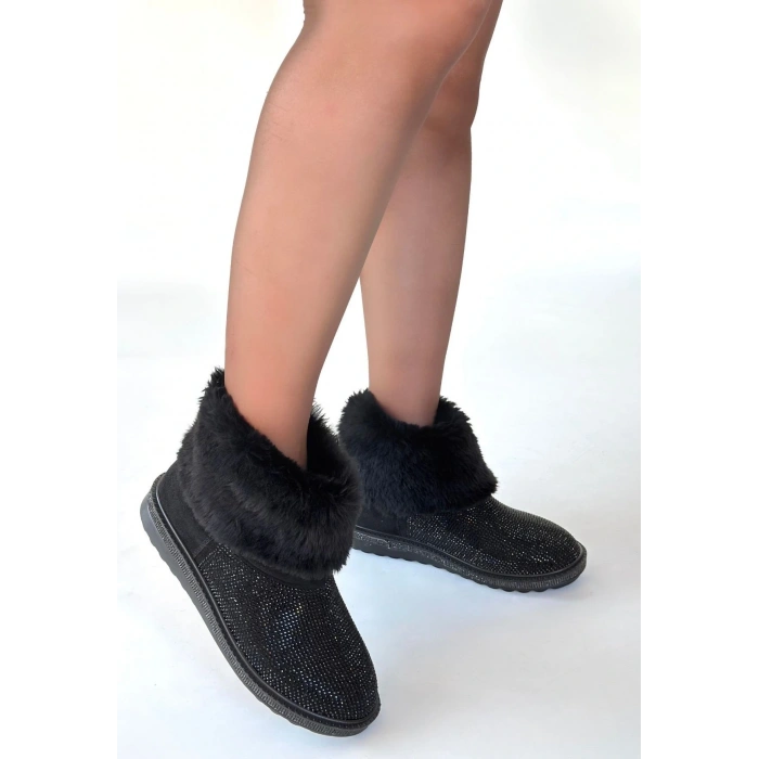 petite ateiler Linka Siyah Süet Siyah Boncuk İşlemeli Bot