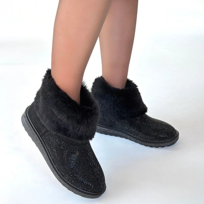 petite ateiler Linka Siyah Süet Siyah Boncuk İşlemeli Bot