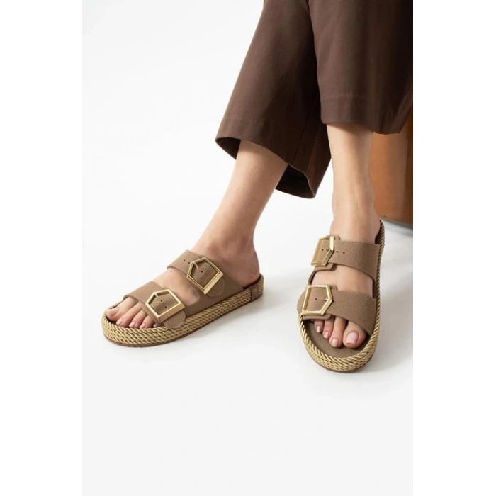 petite ateiler Loera Vizon Nubuk Çift Tokalı Terlik