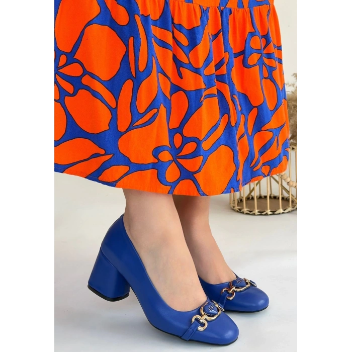 petite ateiler Lucky Mavi Cilt Topuklu Ayakkabı