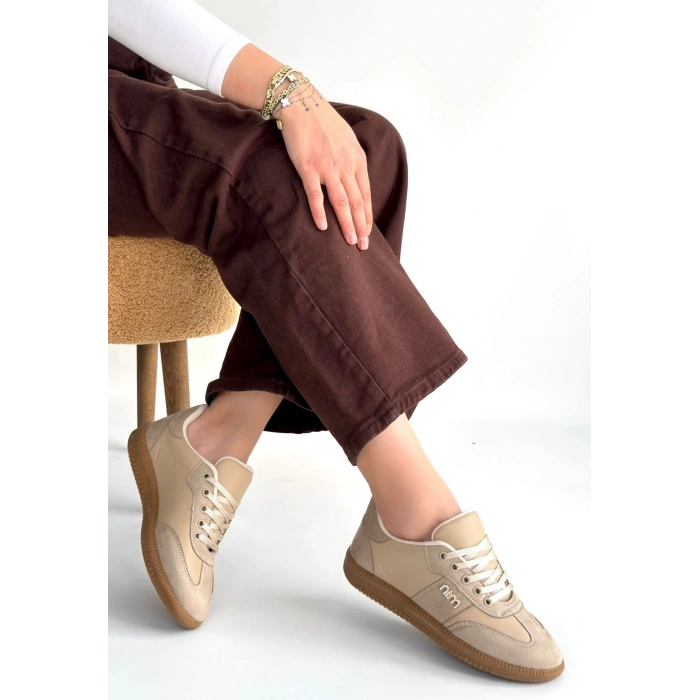 petite ateiler Lunga Bej Cilt Bağcıklı Spor Ayakkabı