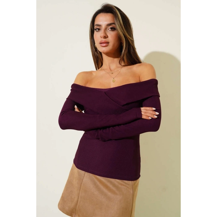 petite ateiler Madonna Çapraz Yaka Bluz mürdüm t4331