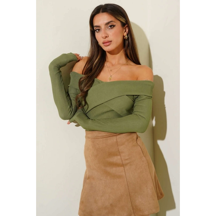 petite ateiler Madonna Çapraz Yaka Bluz Yeşil t4331