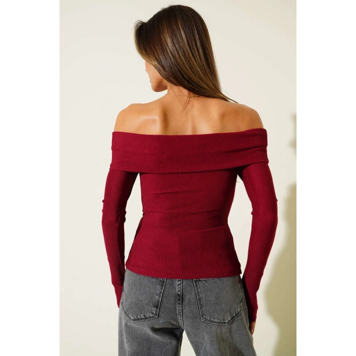 petite ateiler Madonna Yaka Düğmeli Bluz bordo t4329