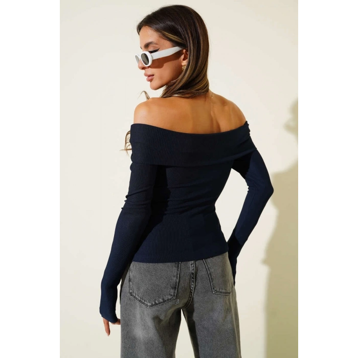 petite ateiler Madonna Yaka Düğmeli Bluz Lacivert t4329