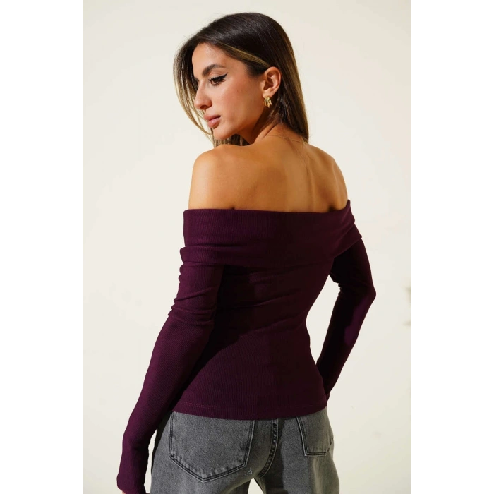 petite ateiler Madonna Yaka Düğmeli Bluz Mürdüm t4329