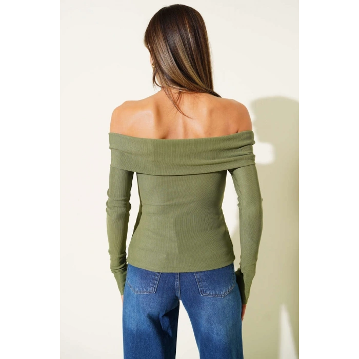 petite ateiler Madonna Yaka Düğmeli Bluz yeşil t4329