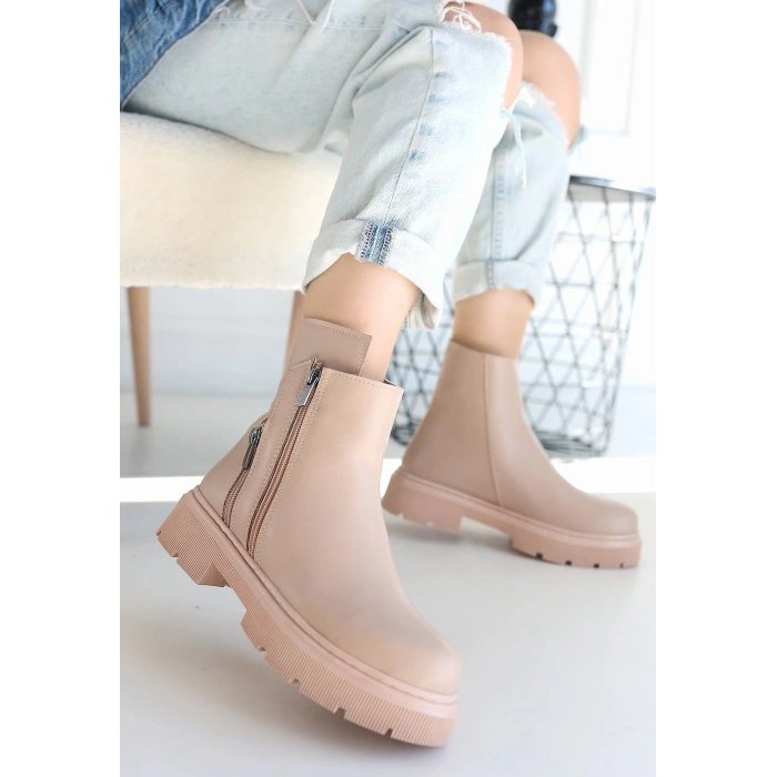 petite ateiler Menta Nude Cilt Fermuar Aksesuarlı Bot