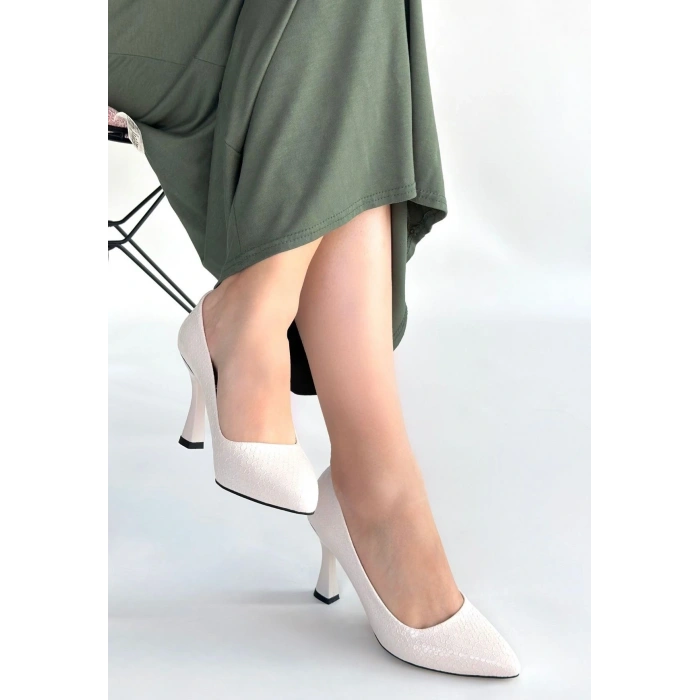 petite ateiler Merio Bej Baskılı Rugan Topuklu Ayakkabı