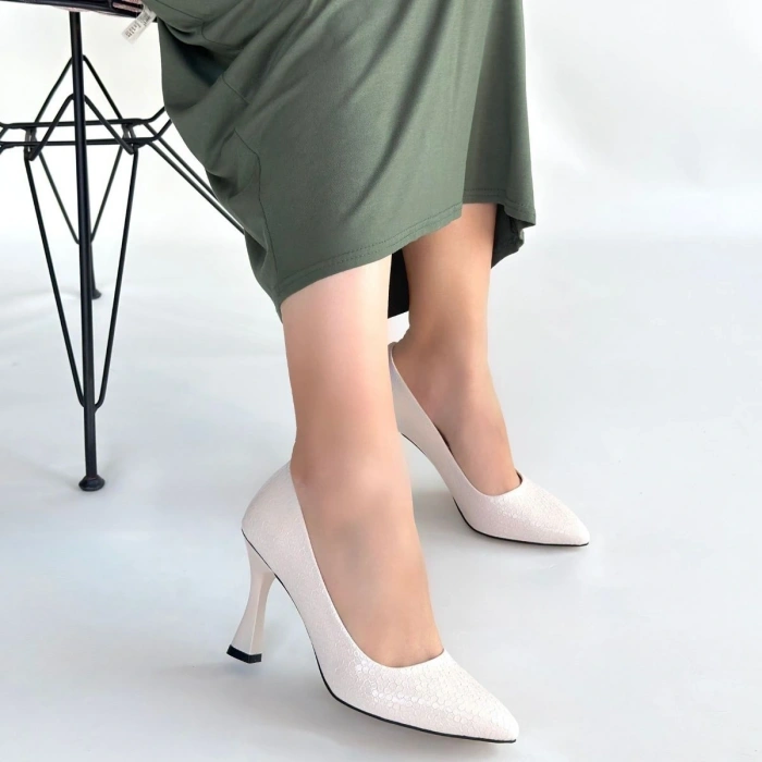 petite ateiler Merio Bej Baskılı Rugan Topuklu Ayakkabı