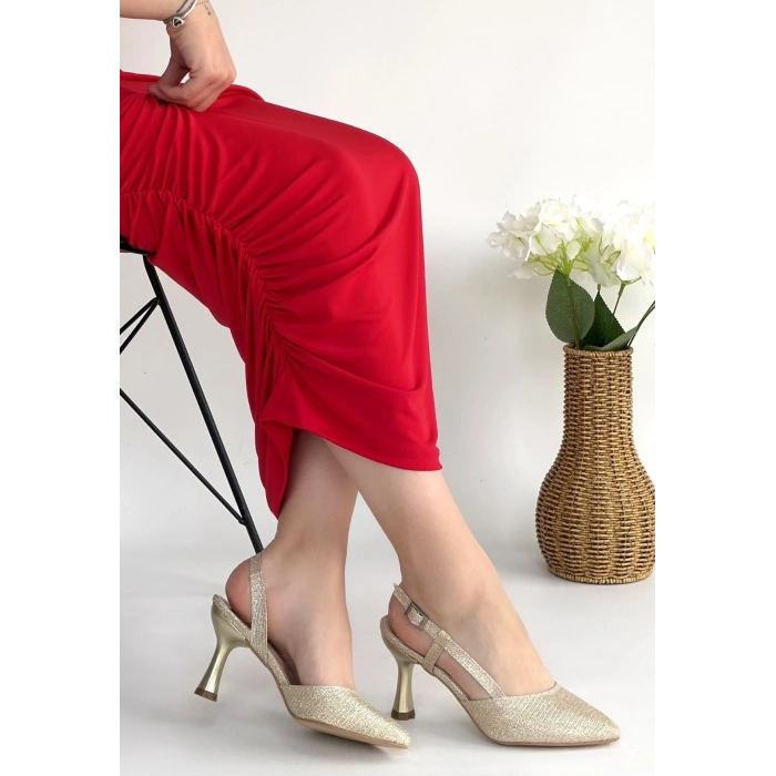 petite ateiler Minde Gold Cilt Simli Topuklu Ayakkabı