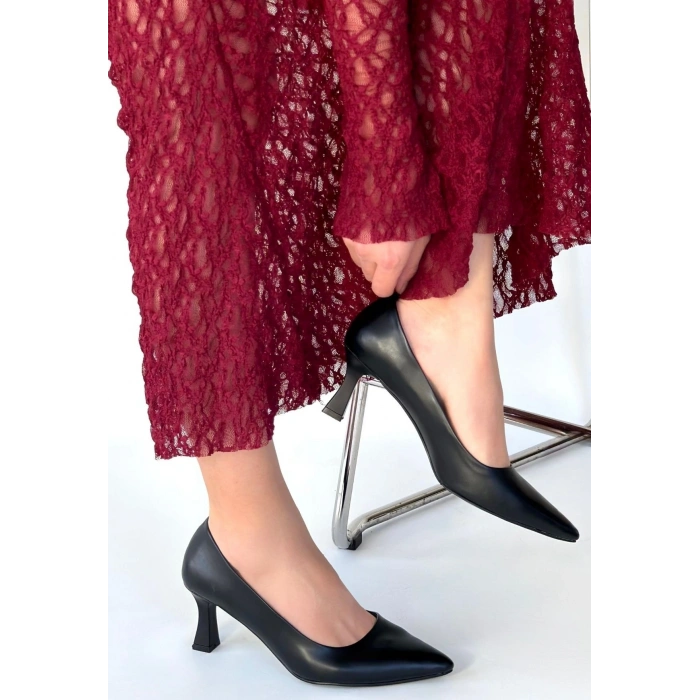 petite ateiler Mırta Siyah Cilt Topuklu Ayakkabı