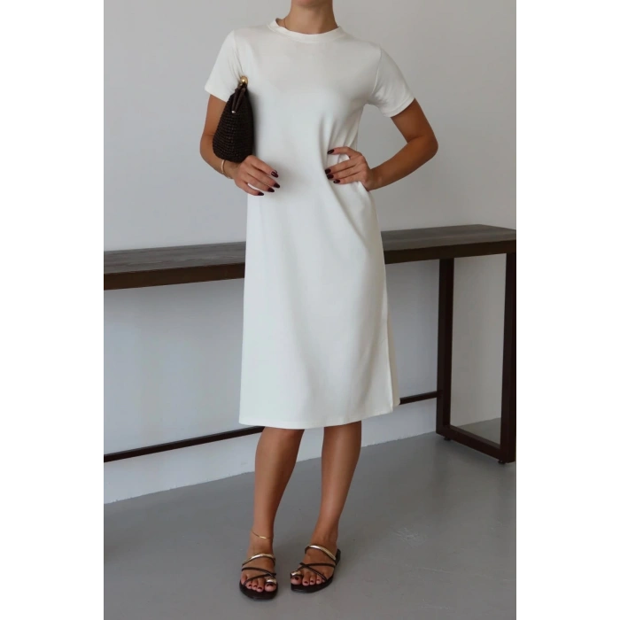 petite ateiler Modal yırtmaçlı elbise beyaz pt