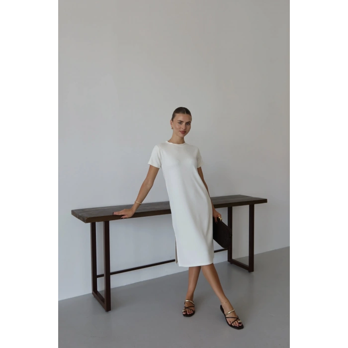 petite ateiler Modal yırtmaçlı elbise beyaz pt