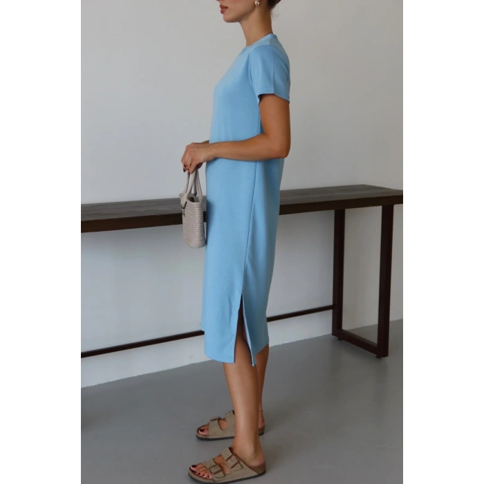 petite ateiler Modal yırtmaçlı elbise mavi pt