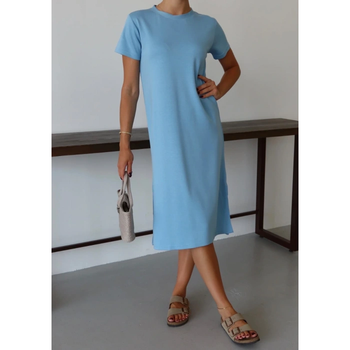 petite ateiler Modal yırtmaçlı elbise mavi pt