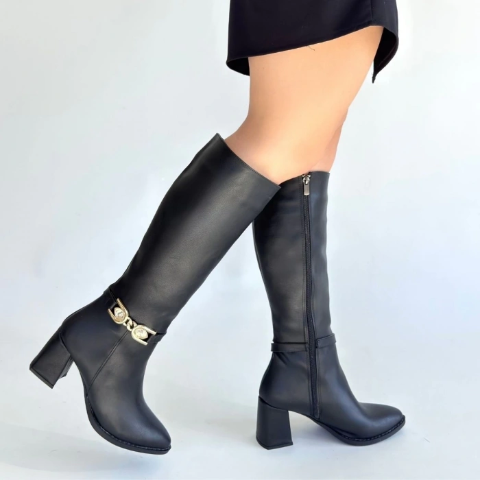 petite ateiler Mooni Siyah Cilt Topuklu Çizme