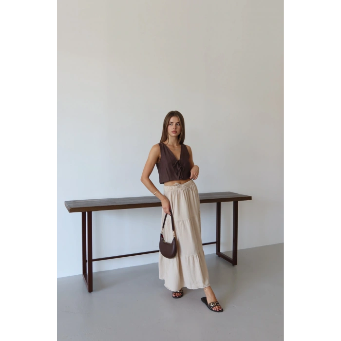 petite ateiler Müslin kumaş keten uzun etek bej pt