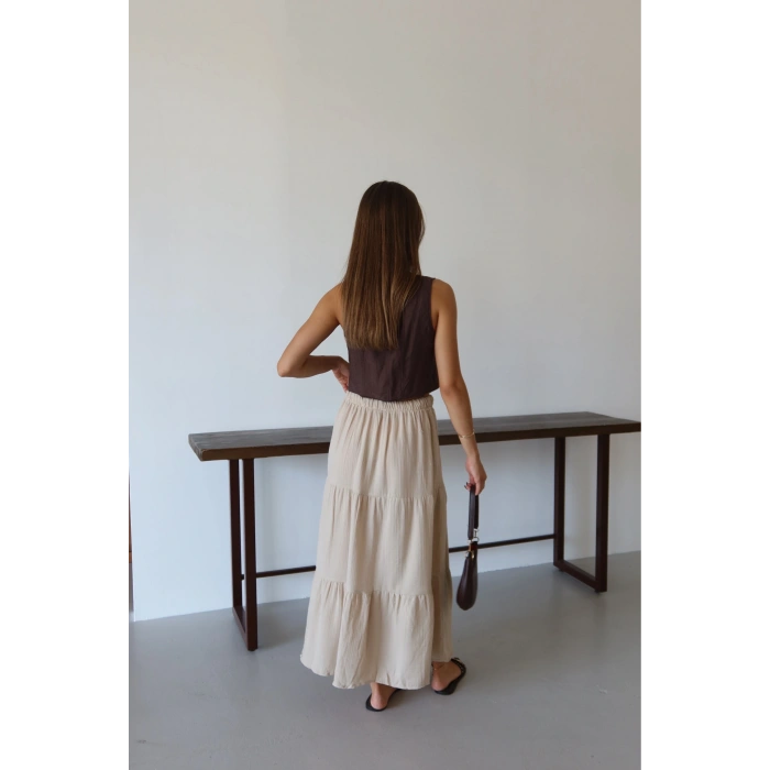 petite ateiler Müslin kumaş keten uzun etek bej pt