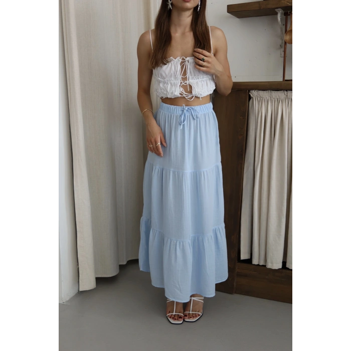 petite ateiler Müslin kumaş keten uzun etek mvi pt