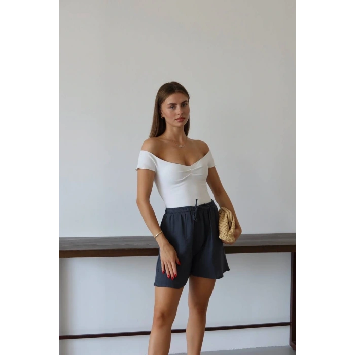 petite ateiler Müslin kumaş şort bağcıklı antrasit pt