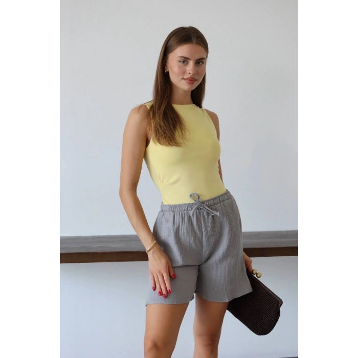 petite ateiler Müslin kumaş şort bağcıklı gri pt