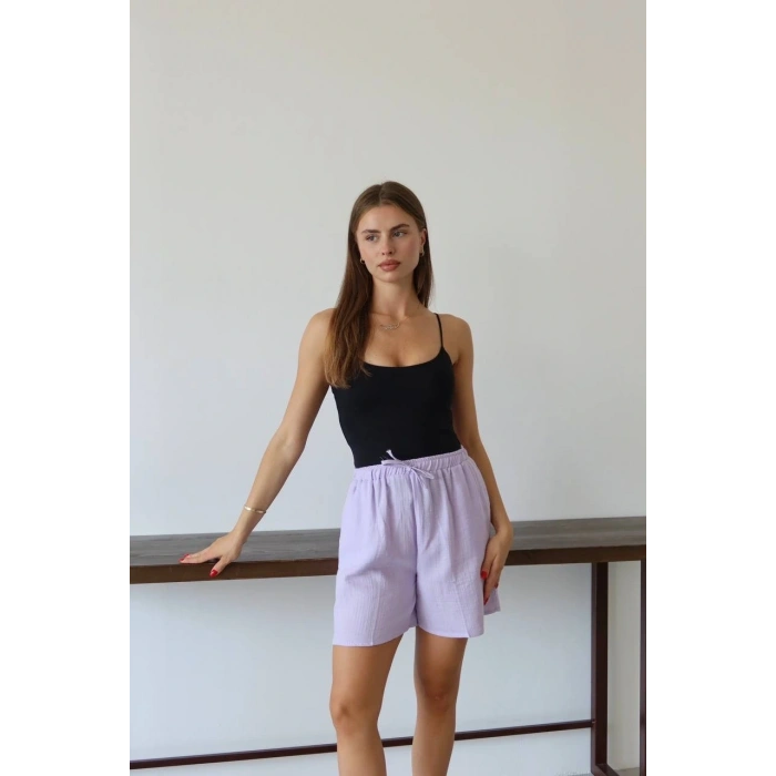 petite ateiler Müslin kumaş şort bağcıklı lila pt