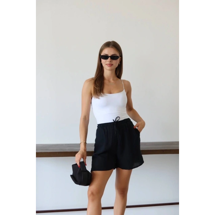 petite ateiler Müslin kumaş şort bağcıklı siyah pt