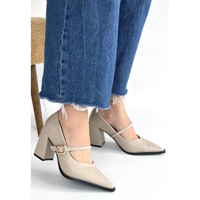 petite ateiler Nıvra Bej Cilt Topuklu Ayakkabı