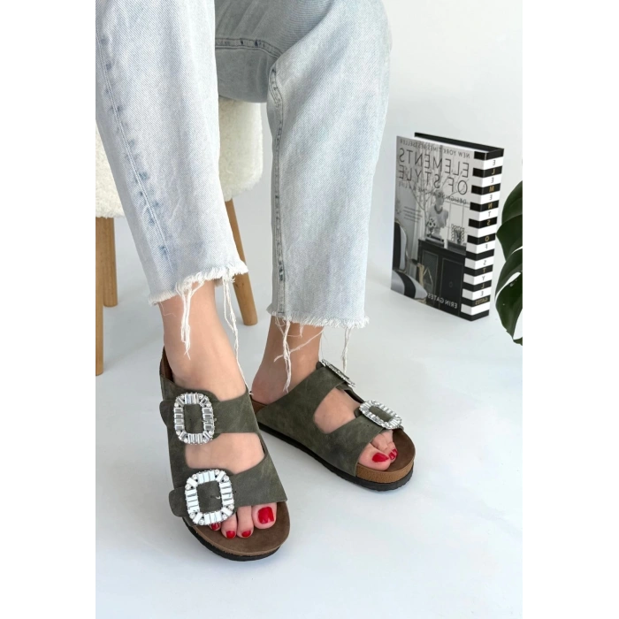 petite ateiler Nool Yeşil Nubuk Terlik