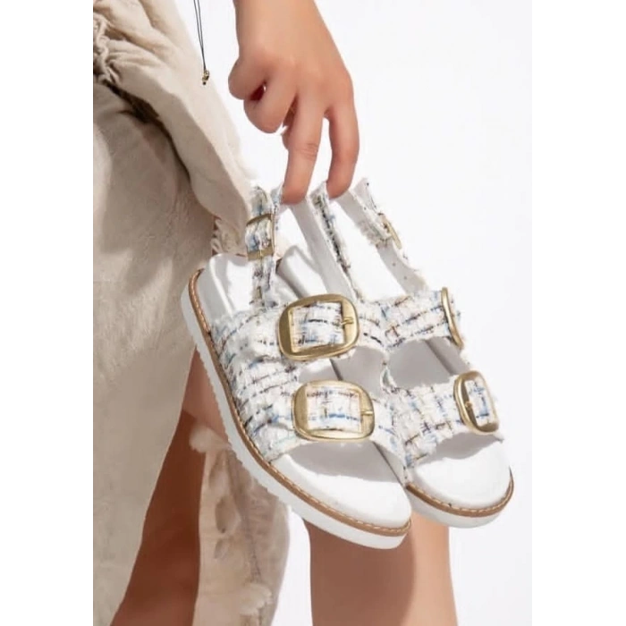 petite ateiler Olira Beyaz Simli Kemerli Sandalet