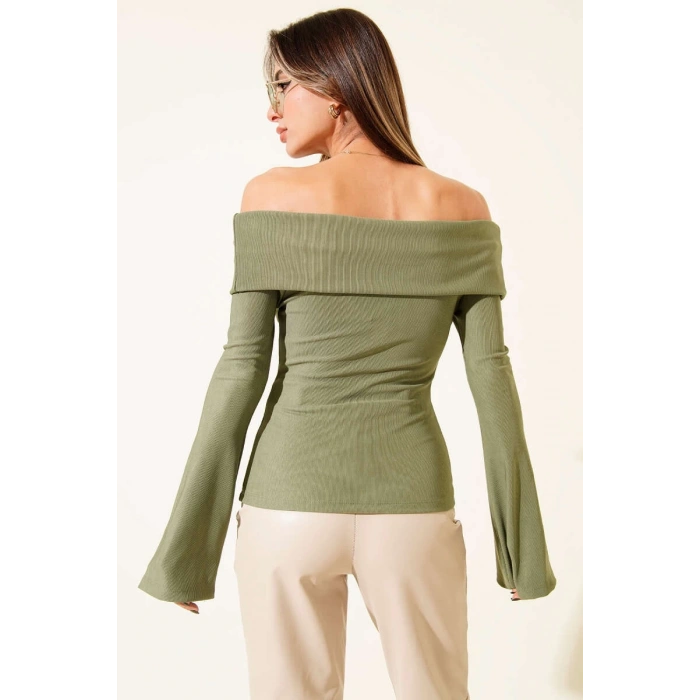 petite ateiler Omzu Açık Fermuarlı Bluz haki T4330