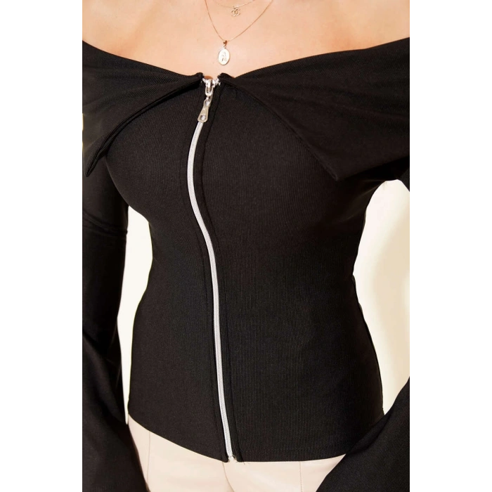 petite ateiler Omzu Açık Fermuarlı Bluz siyah T4330