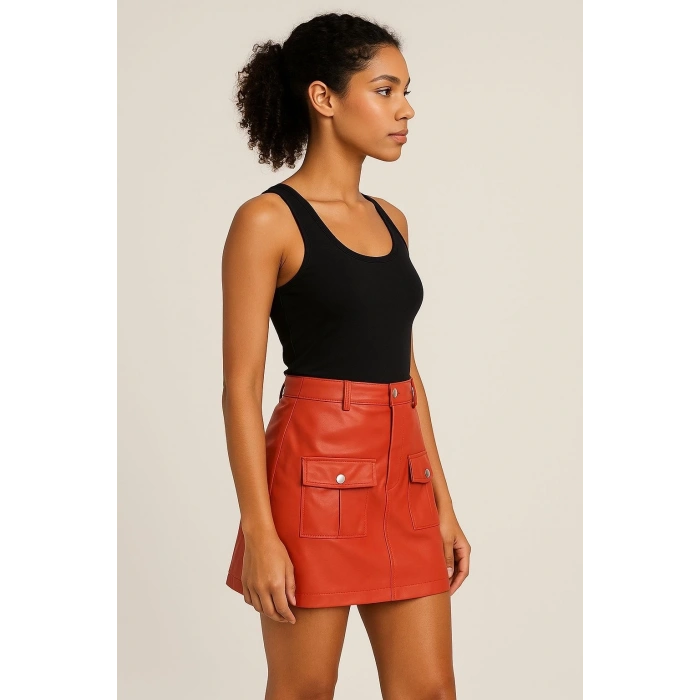 petite ateiler Önden iki cepli deri etek turuncu h240040