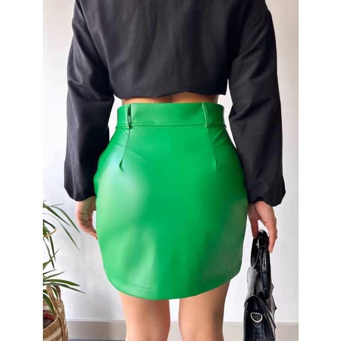 petite ateiler Önden iki cepli deri etek yeşil h240040