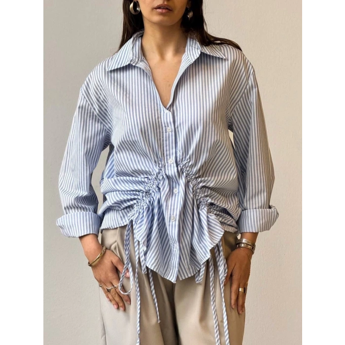 petite ateiler Önü büzgü detaylı çizgili gömlek