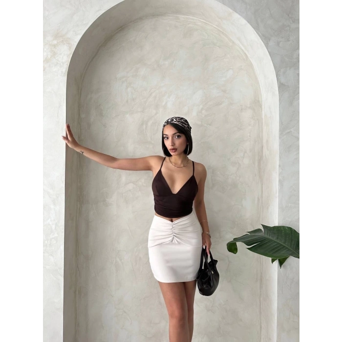 petite ateiler Önü büzgülü etek bej s24222