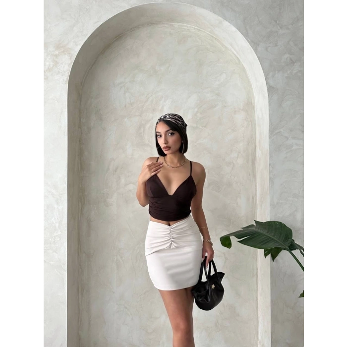 petite ateiler Önü büzgülü etek bej s24222