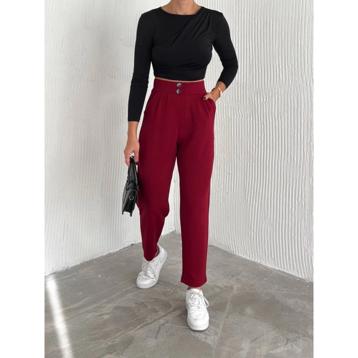 petite ateiler örme krep pantolon çift düğmeli