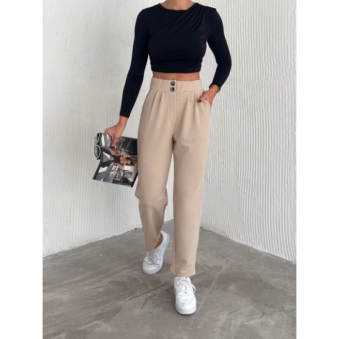 petite ateiler örme krep pantolon çift düğmeli